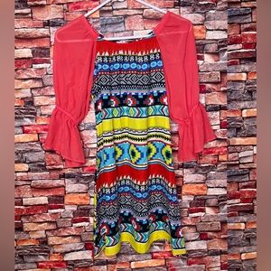 Colorful dress with sheer sleeves